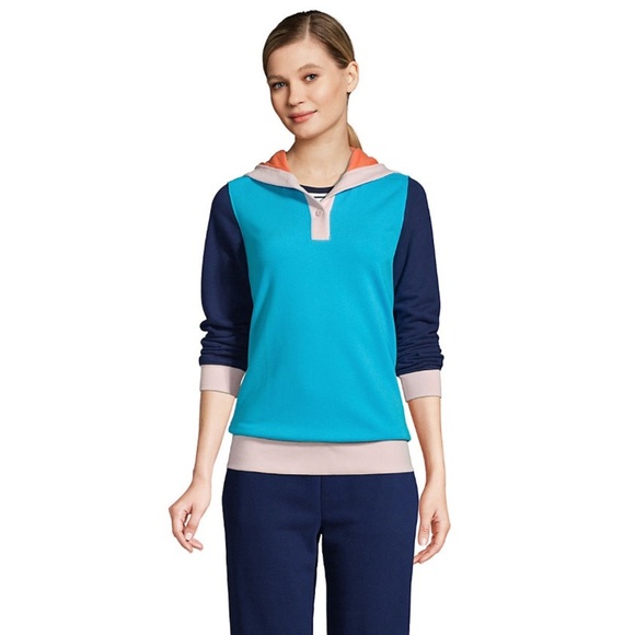 Lands End PLUS Size Women's Long Sleeve Serious Sweats Button Hoodie Large NEW - Picture 2 of 6